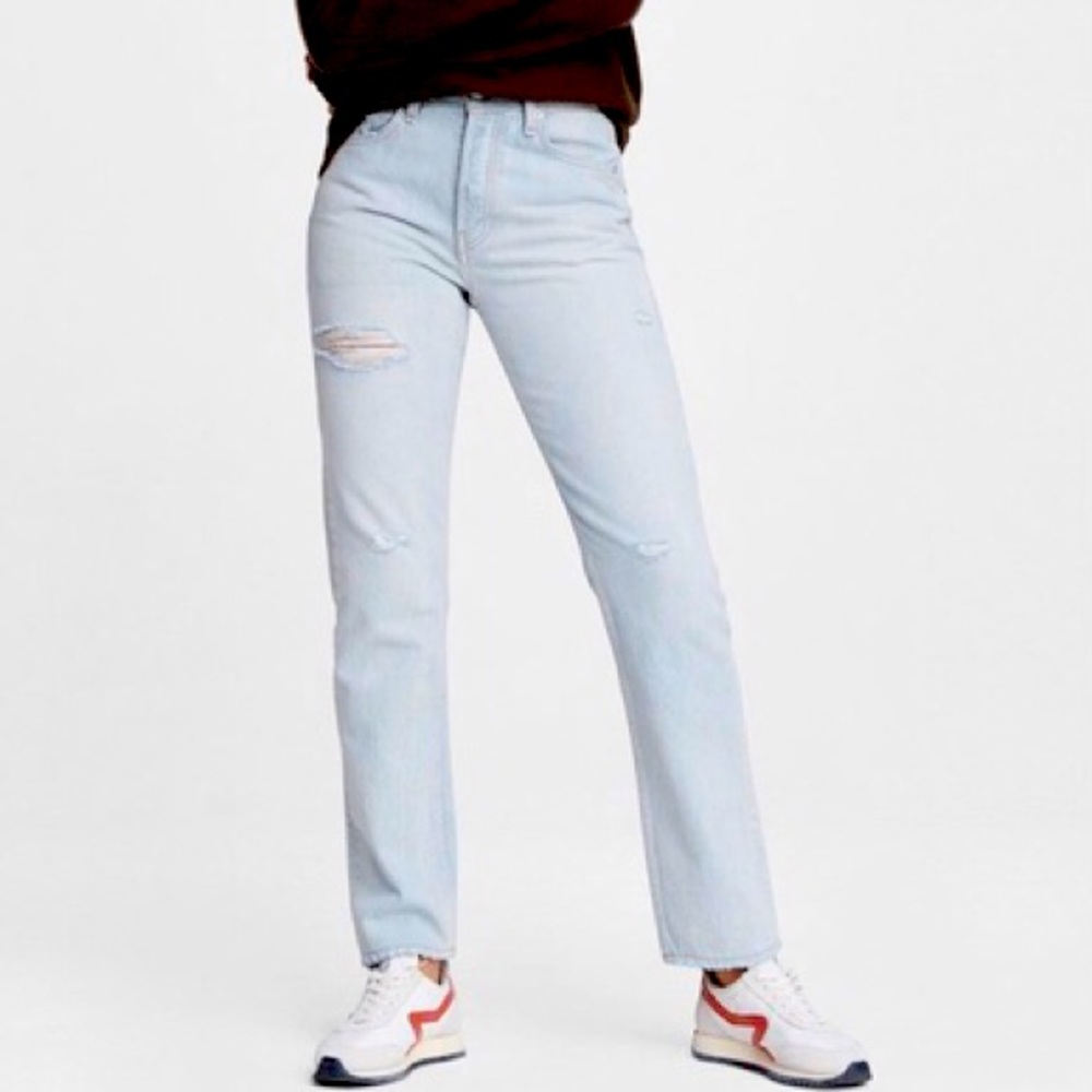 Rag & Bone Maya High Rise slim light indigo Raven with holes denim jeans…